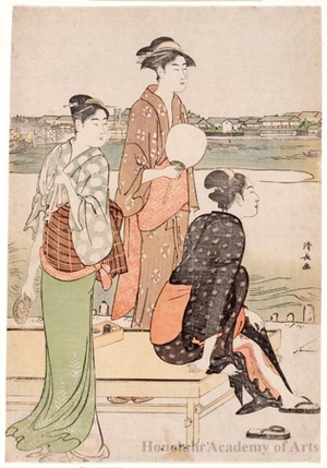 Torii Kiyonaga: Summer Twilight on the Banks of the Sumida River (Evening Cool by the Sumida River) - Honolulu Museum of Art
