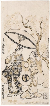 Torii Kiyonobu II: Onoe Kikugorö I As Hanshichi And Sawamura Shigenoi As Ohana - Honolulu Museum of Art