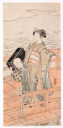Isoda Koryusai: Geisha on Bridge - Honolulu Museum of Art