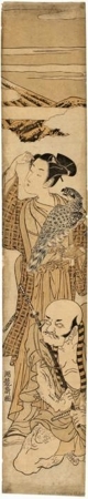 Japanese Print "Young Man with Hawk and Retainer" by Isoda Koryusai, 磯田湖龍齋 (Isoda Koryüsai)