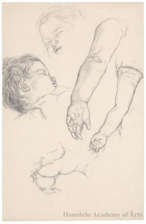恩地孝四郎: Sketches of baby (the first son of Onchi, Kunio) - ホノルル美術館