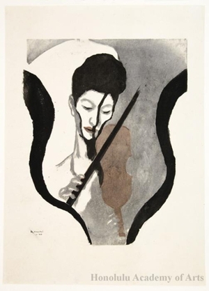Onchi Koshiro: Impression of a Violinist (Portrait of Suwa Nejiko) - Honolulu Museum of Art