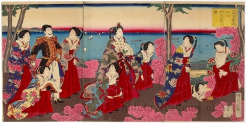 歌川国明: An Imperial Excursion to Maruyama in Shiba Park - ホノルル美術館