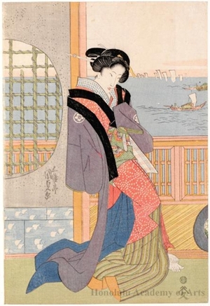Utagawa Kunisada: Lady on the Verandah (descriptive title) - Honolulu Museum of Art