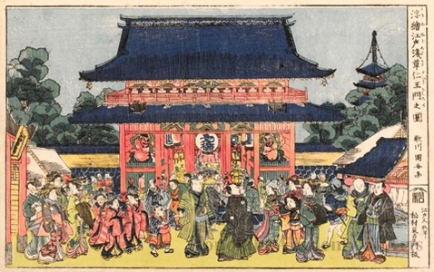 Utagawa Kuniyasu, 歌川国安 (Utagawa Kuniyasu)による浮世絵「The Niö Gate of the Asakusa (Kannon) Temple in Edo」