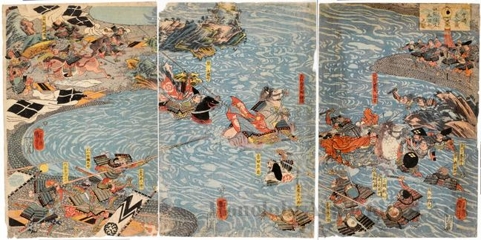 Utagawa Kuniyoshi: Battle of Kawanakajima: Battle of Kenshin and Shingen - Honolulu Museum of Art