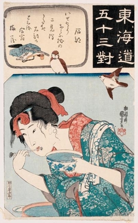 Utagawa Kuniyoshi: Woman with bowl and brush - Honolulu Museum of Art