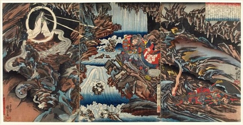 Utagawa Kuniyoshi: Nitta Shirö Tadatsune and the White Dragon Ghost (descriptive title) - Honolulu Museum of Art