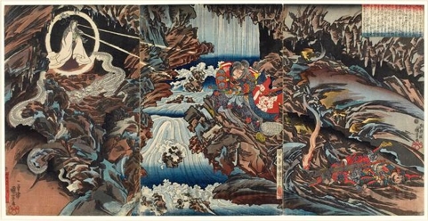 Utagawa Kuniyoshi, 歌川国芳 (Utagawa Kuniyoshi)による浮世絵「Nitta Shirö Tadatsune and the White Dragon Ghost (descriptive title)」