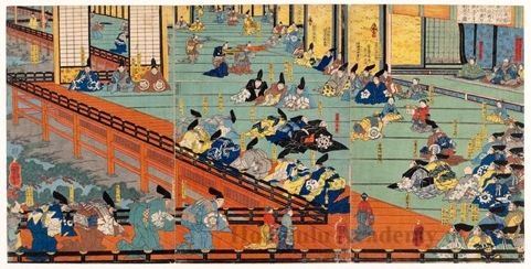 Utagawa Kuniyoshi: Minamoto no Yoshitsune’s First Visit to Fujiwara’s Hidehira - Honolulu Museum of Art