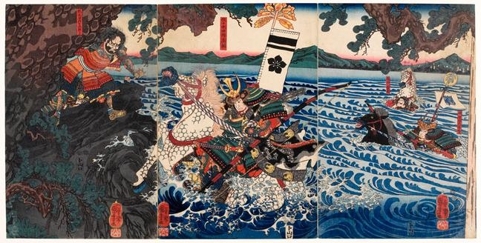 Japanese Print "Battle at Ujigawa" by Utagawa Kuniyoshi, 歌川国芳 (Utagawa Kuniyoshi)