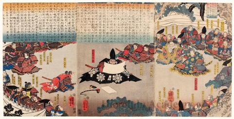 Utagawa Kuniyoshi: Letter written by Yoshitsune at Koshigoe - Honolulu Museum of Art