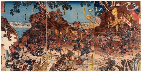 歌川国芳: Battle at Minatogawa - ホノルル美術館