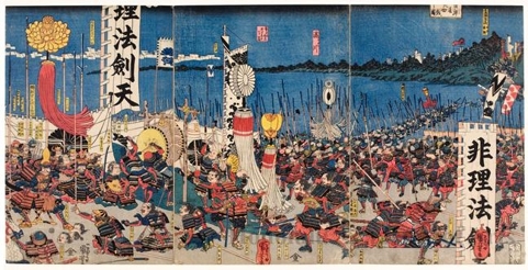 歌川国芳: Battle at Hyögo Minatogawa - ホノルル美術館