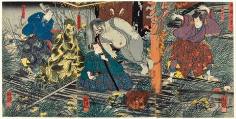 歌川国芳: Fuwa Banzaemon, Nagoya Yamasaburö and Takagi Umanosuke - ホノルル美術館