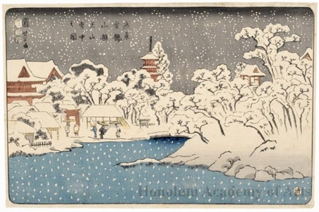 歌川国芳: Snow Scene of Bentenyama at Asakusa Kinryüzan Temple - ホノルル美術館