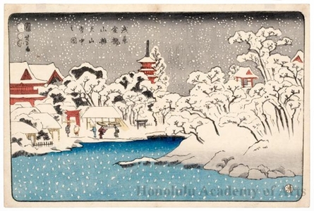 歌川国芳: Snow Scene of Bentenyama at Asakusa Kinryüzan Temple - ホノルル美術館