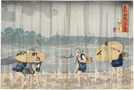 歌川国芳: Shower on the Onmayagashi Banks at Sumida - ホノルル美術館