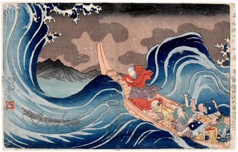 Utagawa Kuniyoshi: Casting an Invocation on the Waves at Kakuda in Sado Province - Honolulu Museum of Art