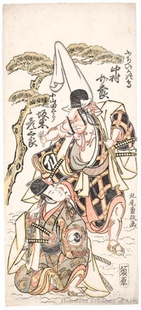 北尾重政: Bandö Hikosaburö as Koyamada Tarö and Nakamura Sukegorö as Fuchibe Iga no Kami - ホノルル美術館