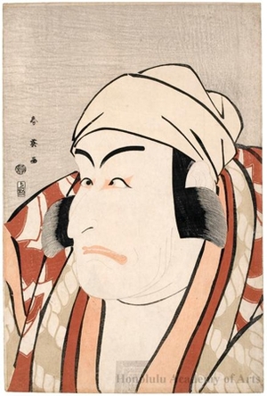 勝川春英: The Actor Ichikawa Ebizö as Bunkaku Disguised as Yamagatsu Onohachi in the Play, Edo no Fuji Wakayagi Soga - ホノルル美術館