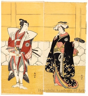 勝川春好: Sandai Segawa Kikunojö III (right) and Segawa Yüjirö (left) - ホノルル美術館