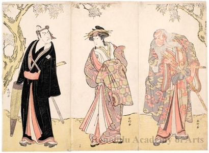 勝川春好: Ichikawa Danjürö V as Ikyü, Nakamura Rikö I as Agemaki and Ichikawa Yaozö III as Sukeroku - ホノルル美術館