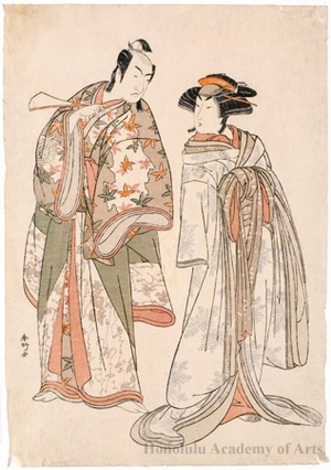 勝川春好: Ichikawa Monnosuke II and Segawa Kikunojö III - ホノルル美術館