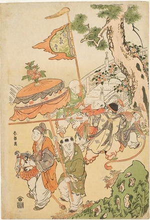 Katsukawa Shunrö: Chinese Boys Pulling a Flower Cart - ホノルル美術館