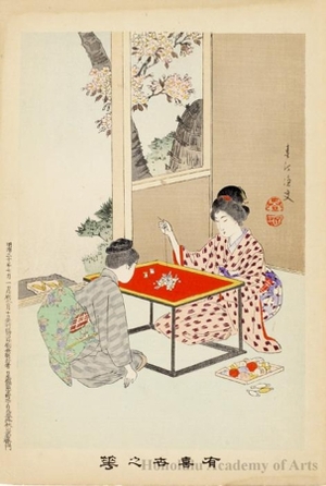 宮川春汀: Woman Teaching Embroidery (descriptive title) - ホノルル美術館