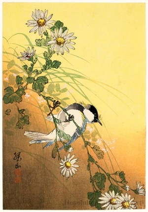 Itö Sözan: Bird on a Chrysanthemum - ホノルル美術館