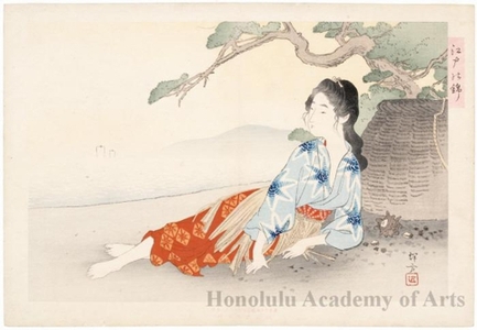 Ikeda Terukata: Young Woman on the Beach - ホノルル美術館