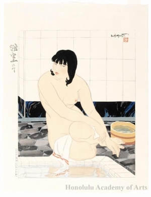 石川寅治: Nude at Her Bath - ホノルル美術館