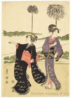 Utagawa Toyokuni I: Woman Carrying Covered Standards - Honolulu Museum of Art