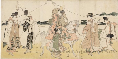 Utagawa Toyokuni I: Female Procession Passing Mt. Fuji (Descriptive Title) - Honolulu Museum of Art