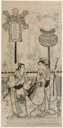 Unknown: Onoe Kikugorö as Hanshichi and Sawamura Shigenoi as Ohana - Honolulu Museum of Art