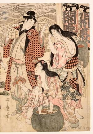 Kitagawa Utamaro: Figures and Ox (descriptive title) - Honolulu Museum of Art