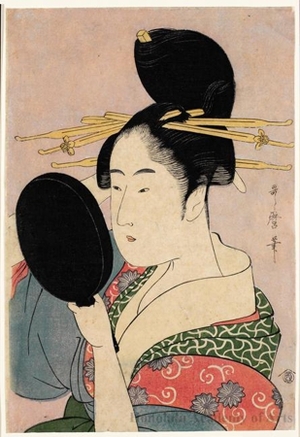 Kitagawa Utamaro: Wakaume of the Tamaya (kamuro:) Hanano, Kaoru - Honolulu Museum of Art