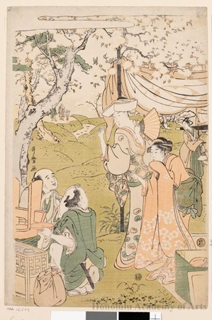 喜多川歌麿: Group Under A Cherry Tree (from A Kyöka Poetry Book, 