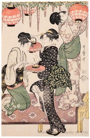 Kitagawa Utamaro: Teahouse Maidens under a Wisteria Trellis - Honolulu Museum of Art