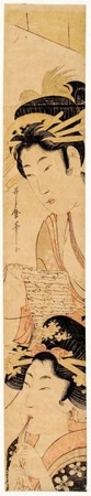 Kitagawa Utamaro: woman reading a letter and woman biting a cloth (descriptive title) - Honolulu Museum of Art