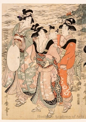 喜多川歌麿: Figures and Ox (descriptive title) - ホノルル美術館