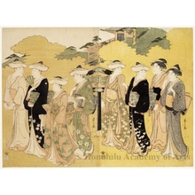 Hosoda Eishi: Eight Ladies Visiting A Shrine (descriptive title) - Honolulu Museum of Art