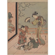 Suzuki Harunobu: The Wrestling Bout (Parody of Ushiwakamaru and Benkei) - Honolulu Museum of Art