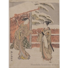 Suzuki Harunobu: Lovers Meeting in the Snow - Honolulu Museum of Art
