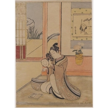 Suzuki Harunobu: Man with Drum, Seated in Front of Tokonoma (Descriptive title) - Honolulu Museum of Art