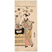 鈴木春信: Woman Watching Money Fly out of a Brazier (descriptive title) - ホノルル美術館