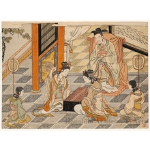 Suzuki Harunobu: Minghuang / Double Sixes Game / (Emperor Watches Court Ladies Playing Backgammon -HAL) - Honolulu Museum of Art
