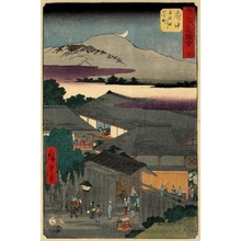 Utagawa Hiroshige: The Second Block of the Miroku Licensed Quarter by the Abe River in Fuchu (Station #20) - Honolulu Museum of Art
