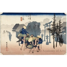 Utagawa Hiroshige: Morning Mist at Mishima (Station #12) - Honolulu Museum of Art